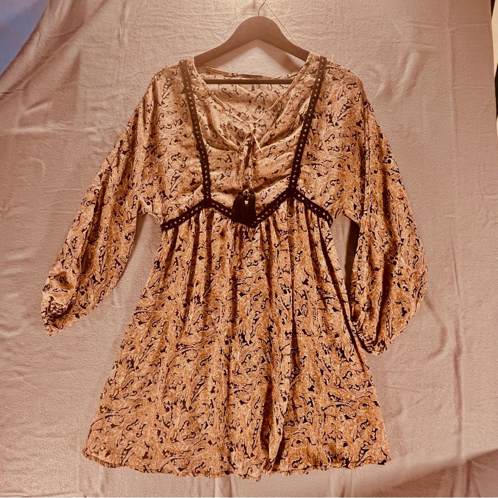 Lovestitch Boho Paisley Babydoll Dress S‎ 70s Cottagecore EUC